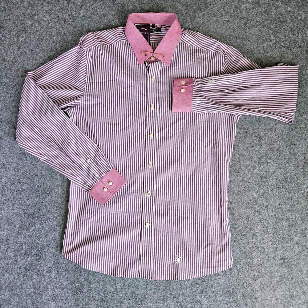 Lords & Fools Paris Mens XL Striped Safety Pin Collar Dress Shirt Mauve Purple